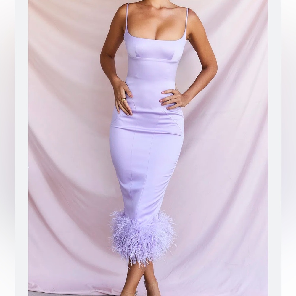 House of CB purple Helena Feather MIDI Dress